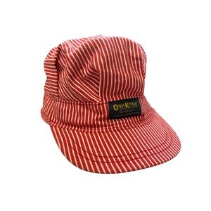 Vintage OshKosh‎ B'gosh Kids Red White Stripe Train Engineer Hat Cap USA